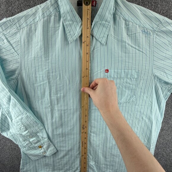 Quiksilver Large Striped Point Cotton Polyester Blue Men Pocket Button Up Shirt - Picture 4 of 15